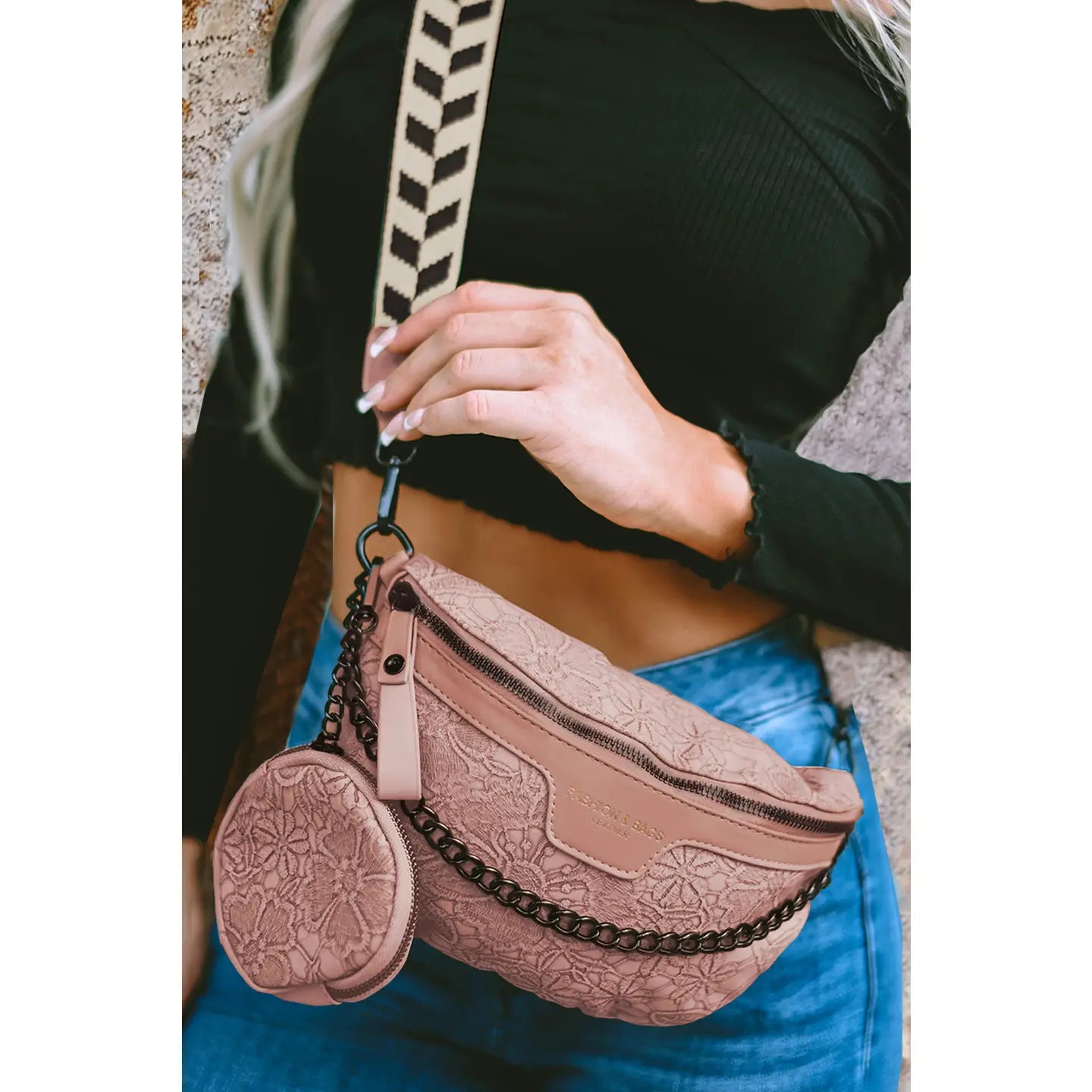 Colorblock Strap Chain Shoulder Bag with Coin Purse