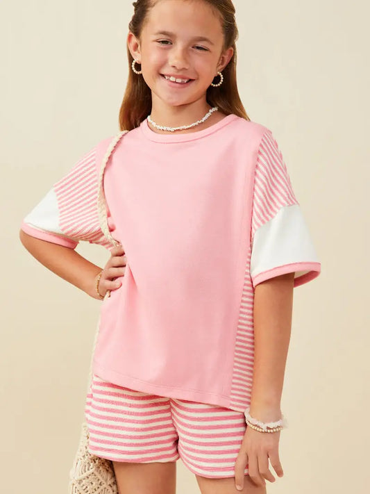 Colorblock Stripe Insert Knit T Shirt