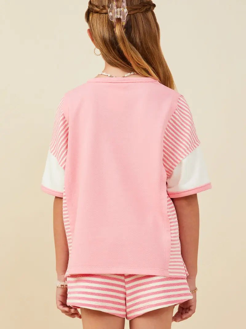 Colorblock Stripe Insert Knit T Shirt