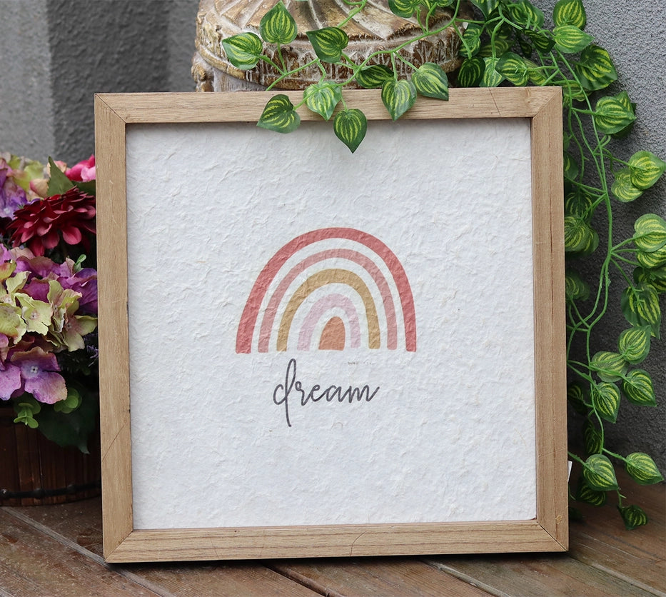 Dream Rainbow Decorative Wood Framed Wall Art Plaque