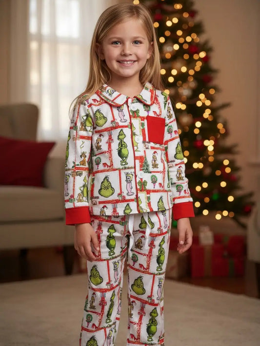 Grinch & Cindy Christmas Character Printed Pajama Set