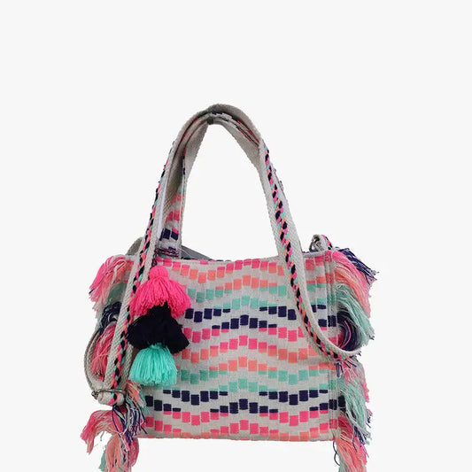 Gwenyth Boho Striped Tote Turquoise/Pink