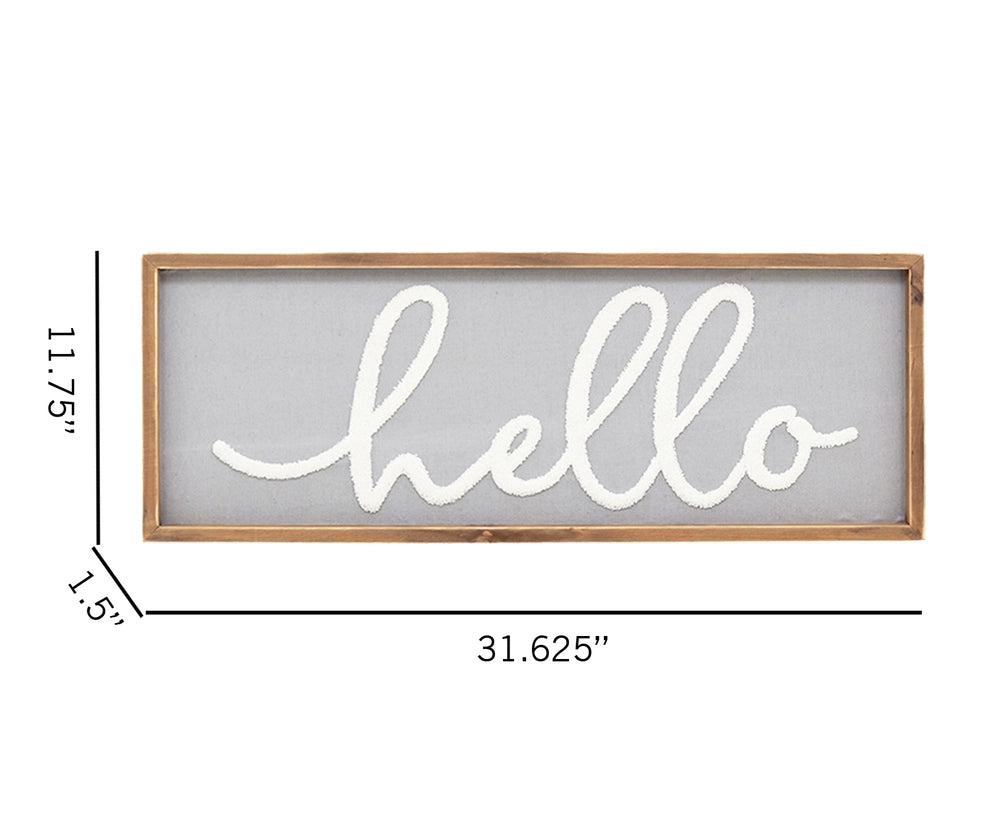 Hello Wood Framed Wall Hanging Sign,Fabric Background