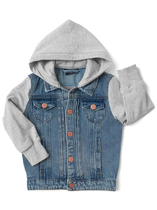 Hooded Denim Jacket Grey