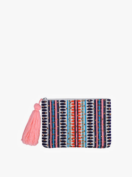 Josephina Woven Printed Pouch Navy/Coral