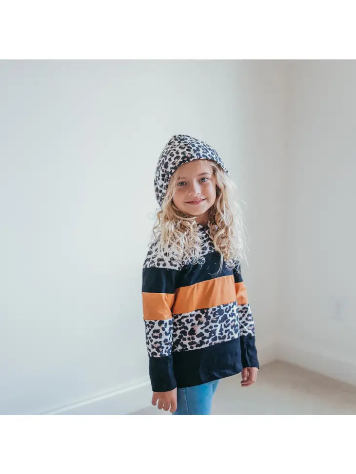 Kids Rust Black & Leopard Print Winter Hoodie Shirt