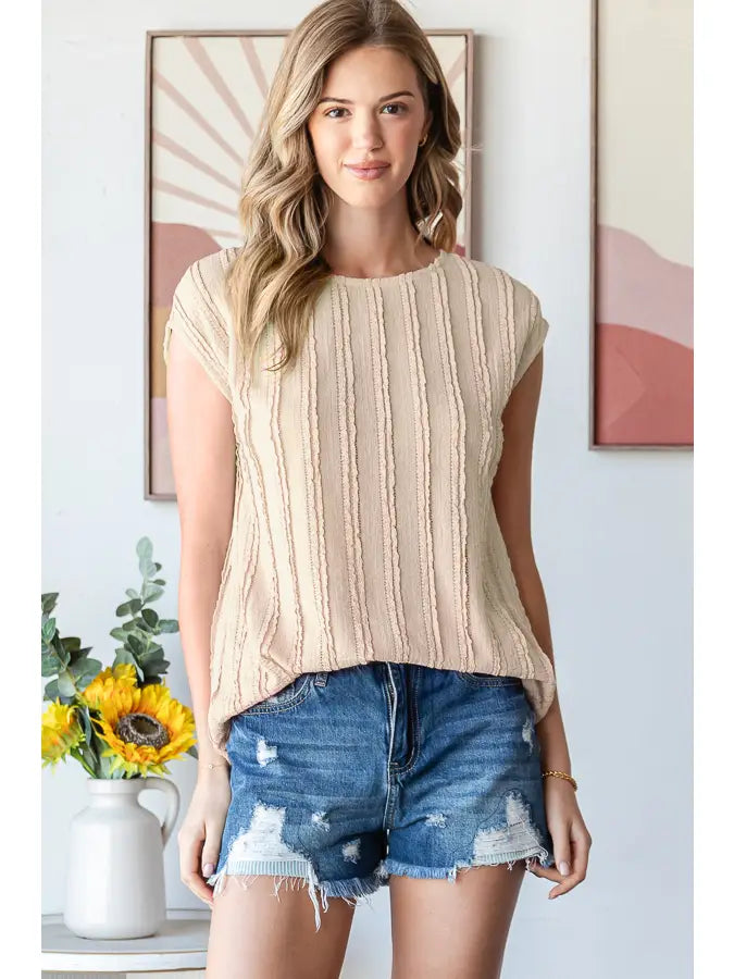 Lightweight Stripe Textured Cap Sleeves