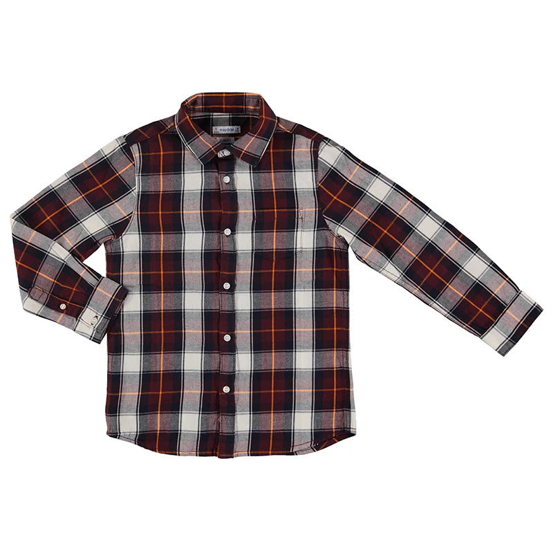 Long Sleeve Checkered Boys Shirt Ciruela