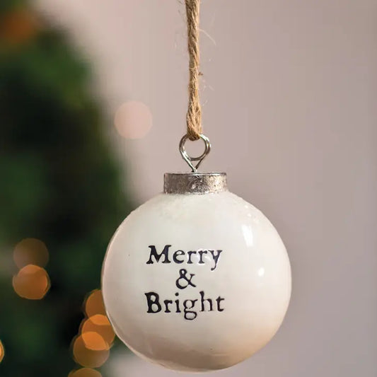 White Merry & Bright Ceramic Ornament