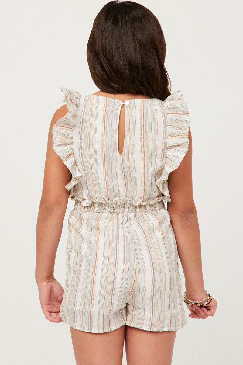 Multi Stripe Ruffle Detailed Waist Romper