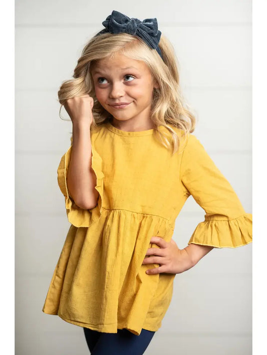 Mustard Top with Ruffle Sleeve