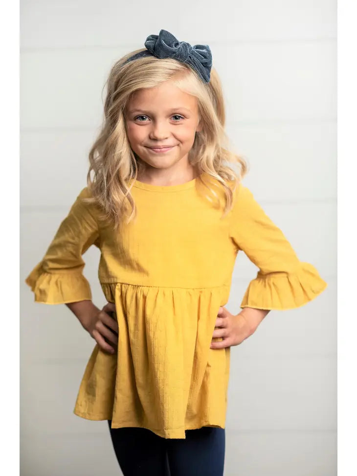 Mustard Top with Ruffle Sleeve