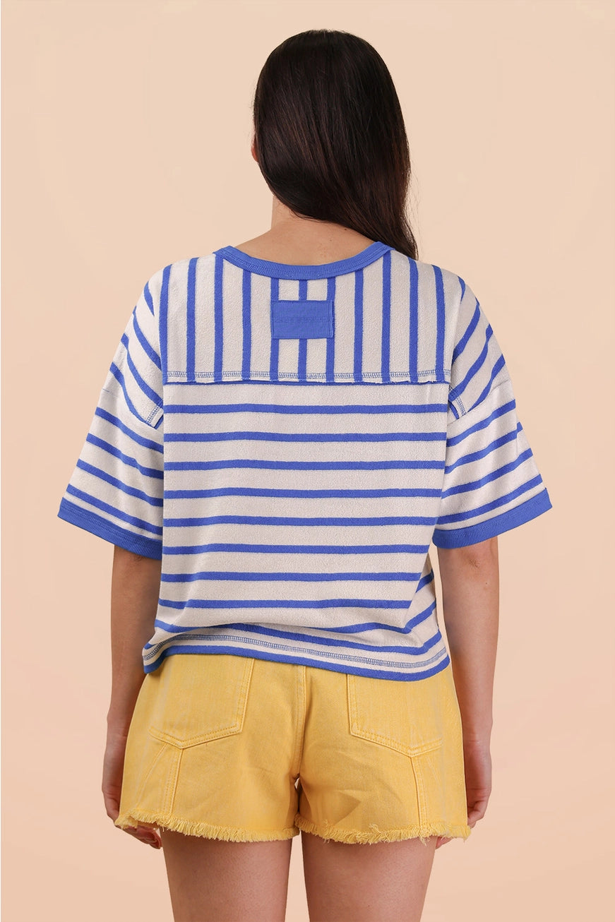 Oversized Stripe Casual Comfy Knit Top White/Blue