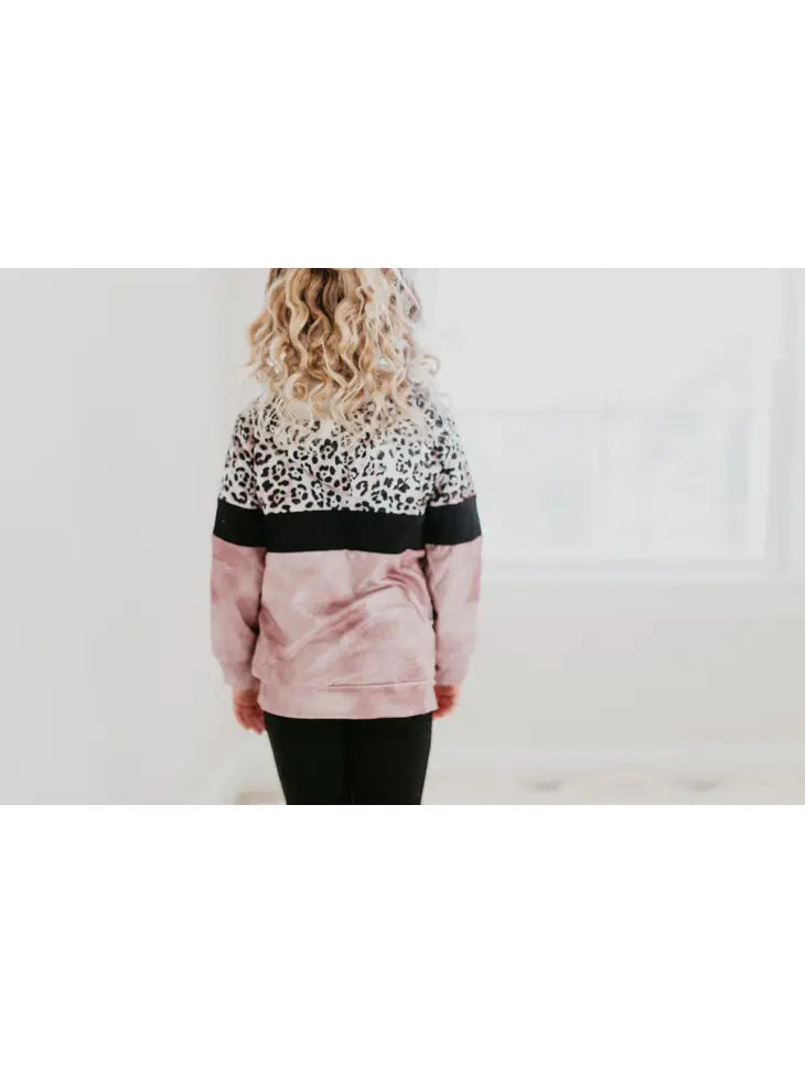 Pink Black Leopard Print Long Sleeve Hoodie Shirt