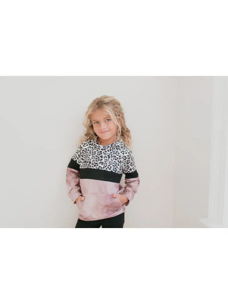 Pink Black Leopard Print Long Sleeve Hoodie Shirt