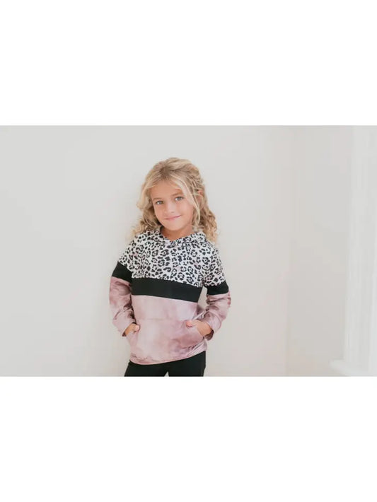 Pink Black Leopard Print Long Sleeve Hoodie Shirt