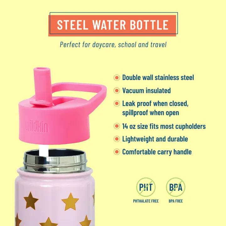 Pink & Gold Stars 14oz Steel Bottle