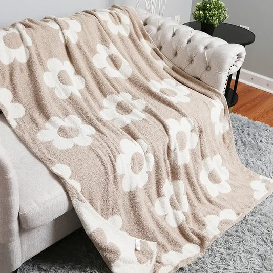 Retro Daisies Reversible Throw Blanket-Beige