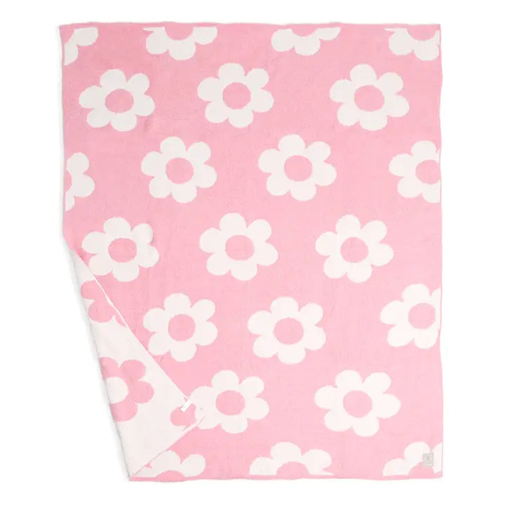 Retro Daisies Reversible Throw Blanket-Pink