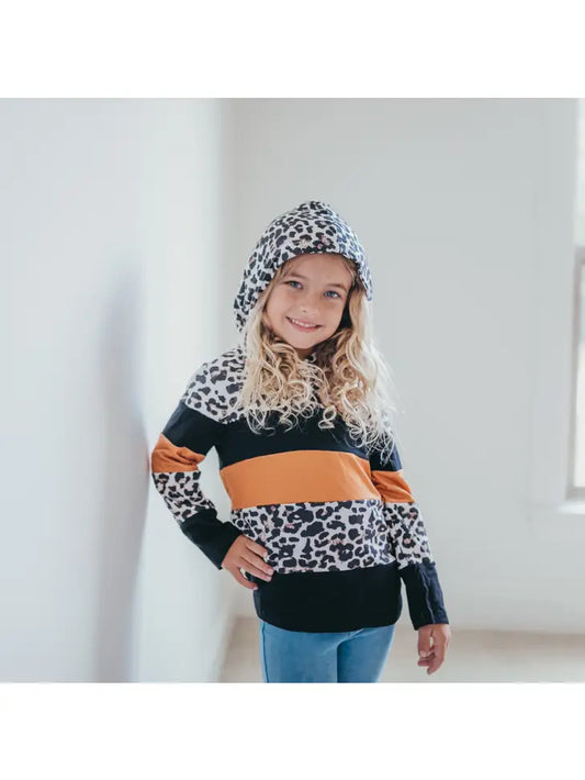 Kids Rust Black & Leopard Print Winter Hoodie Shirt