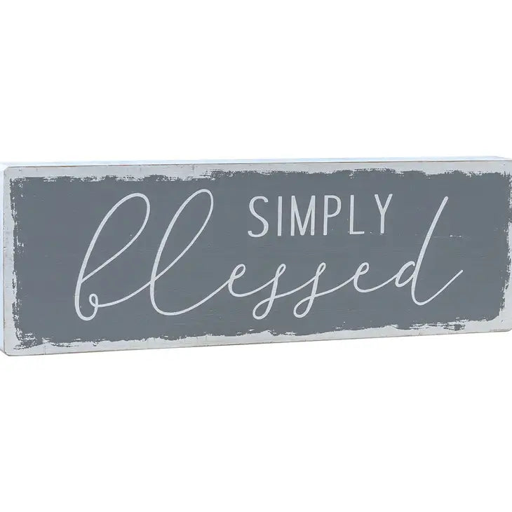 Simply Blessed Script Wooden Box Sign, Gray White