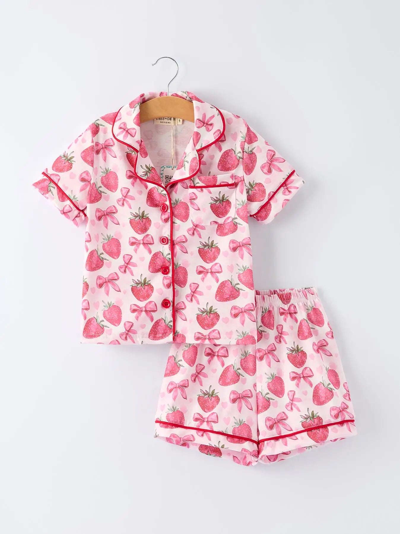 Spring Strawberry Bow Short Sleeve PJ Set