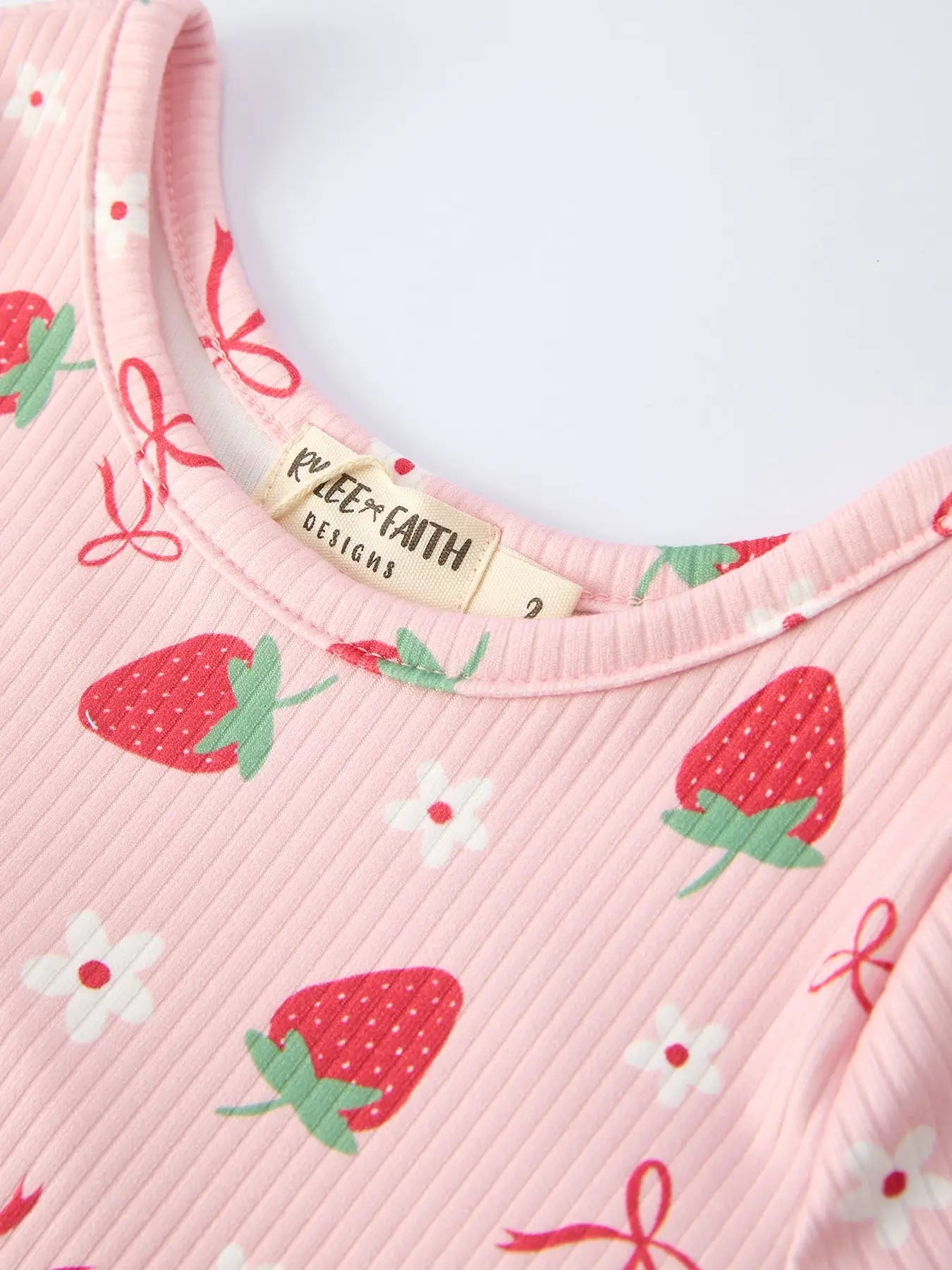 Strawberry Bow Girls Short Sleeve Dress