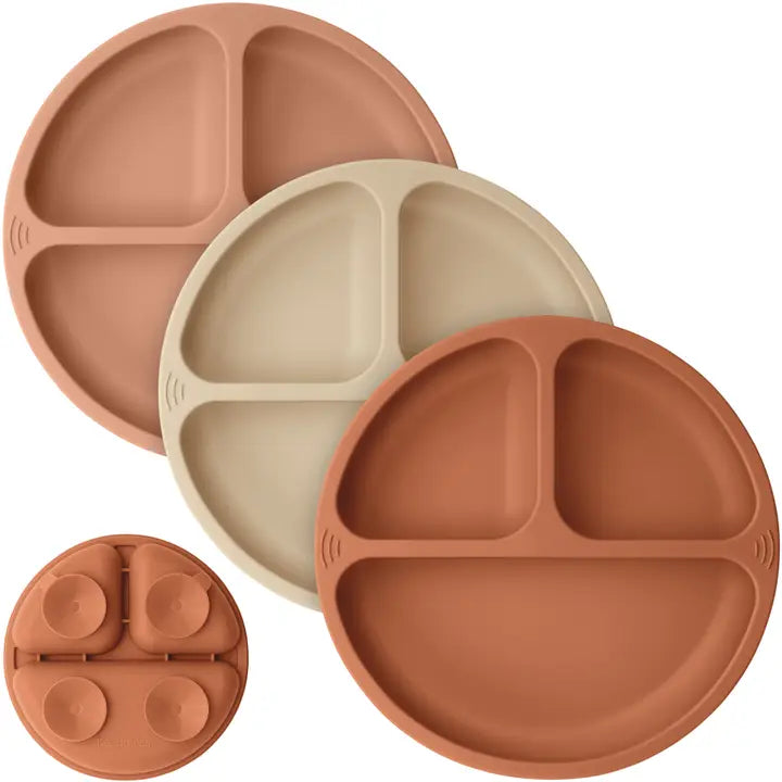 3pk Prep Suction Plates for Baby Terracotta