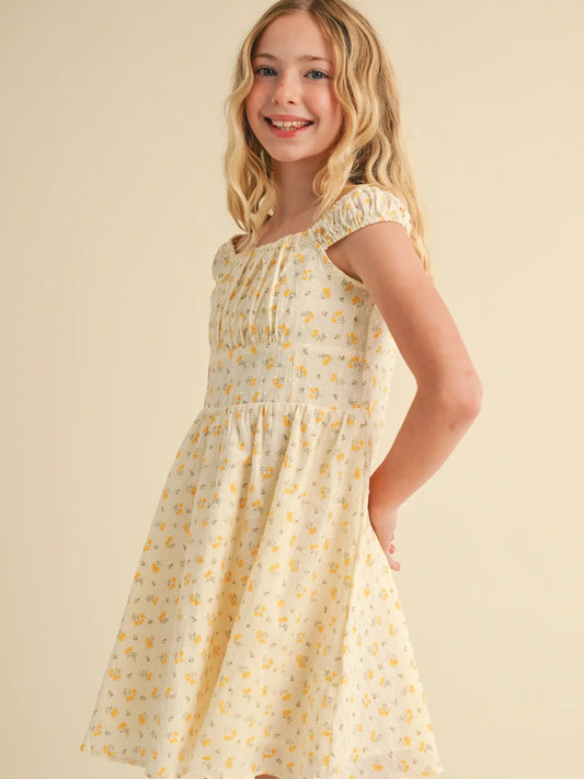 Tween Girls Kids Corset Ruched Shoulder Mini Dress