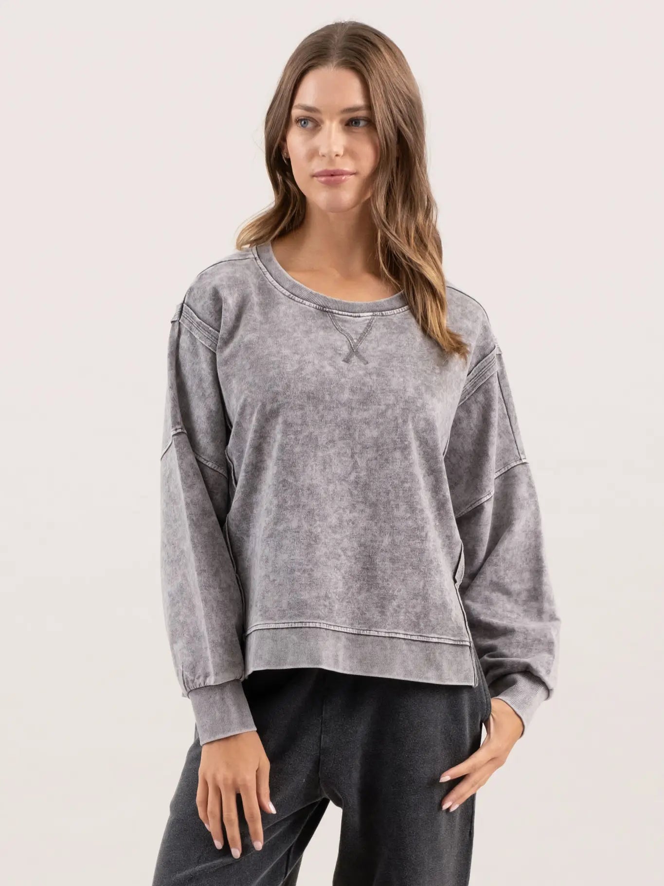 Washed Extended Shoulder Knit Top