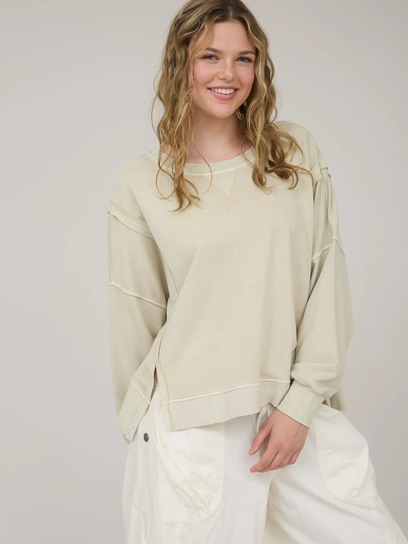 Washed Extended Shoulder Knit Top