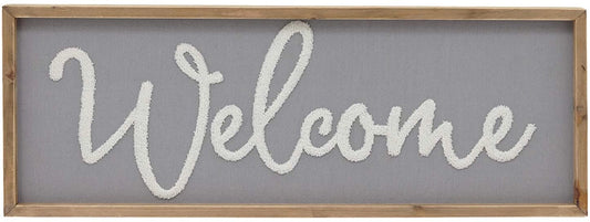 Welcome Wood Framed Wall Hanging Sign,Fabric Background