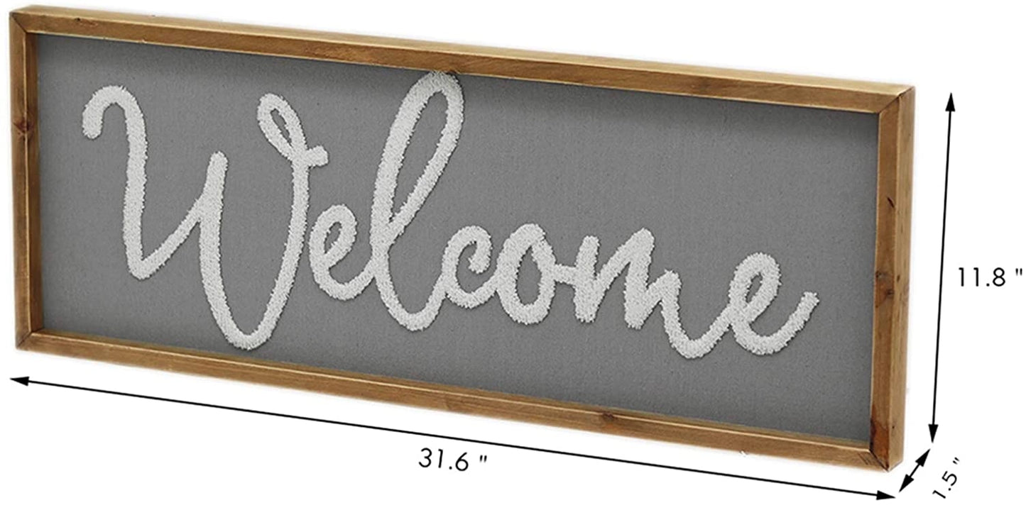 Welcome Wood Framed Wall Hanging Sign,Fabric Background