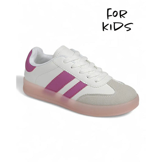 Kids Lace Up Sneaker Shoes White Fuchsia