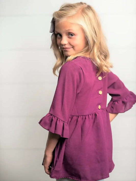 Plum Ruffle Long Sleeve with Button Detail